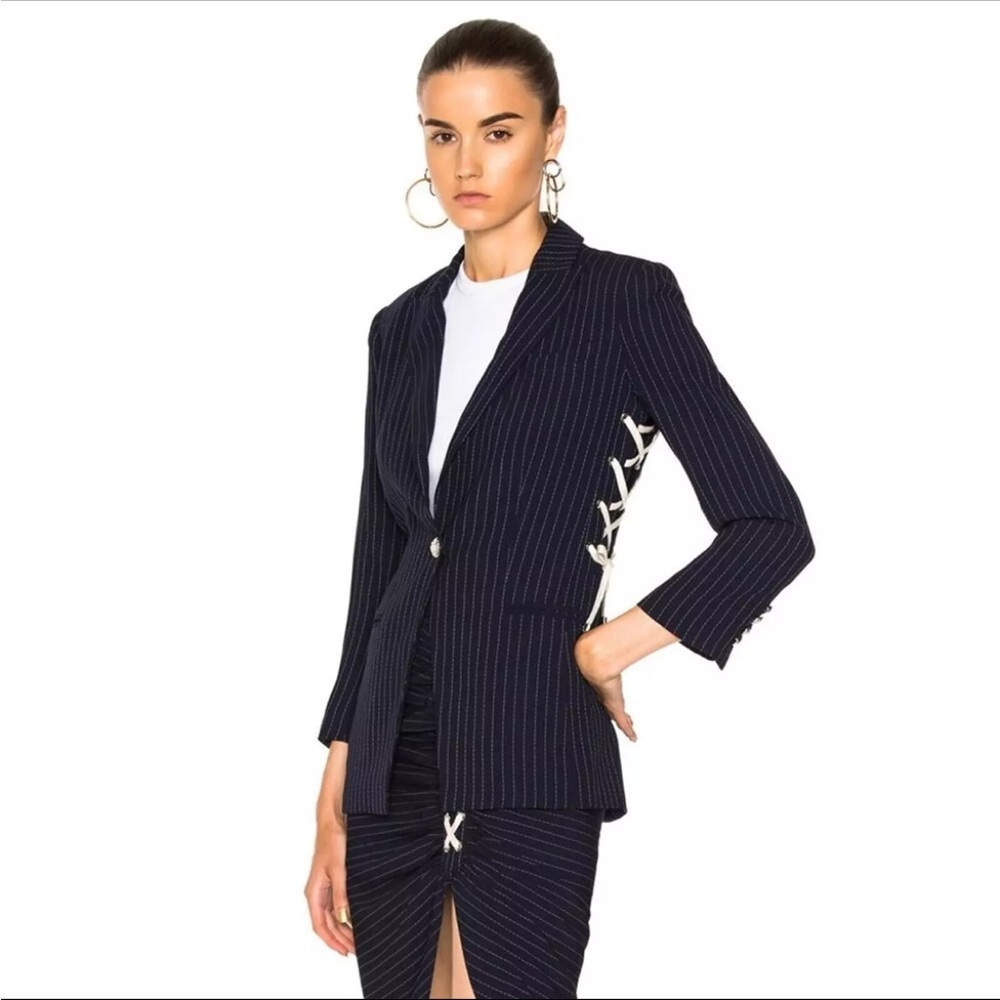 Veronica Beard Taylor Striped Lace-Up Blazer. Size 8.